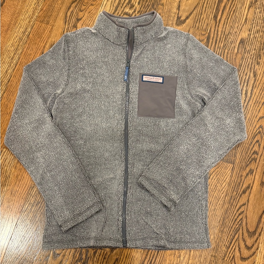 Boys Gray Full-Zip Jacket with Chest Pocket